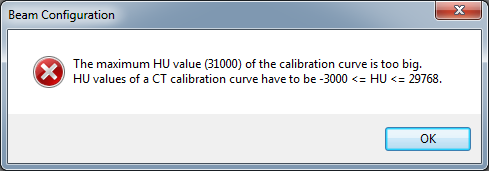 Error when trying to extend CT calibration curves