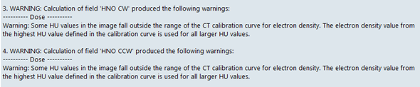 Warning at the end of dose calculation